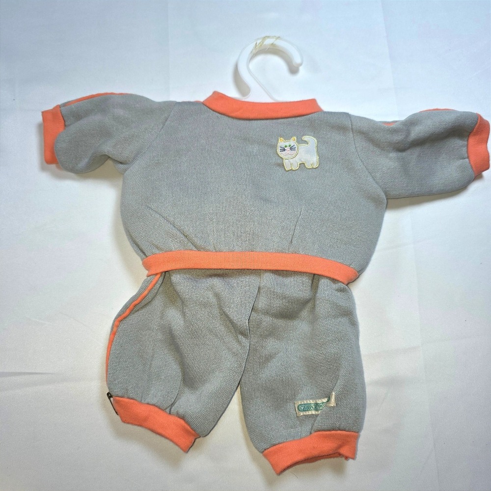 Vintage Cabbage Patch Kids Doll Outfit Gray Orange Cat Patch Jogger Set 80s